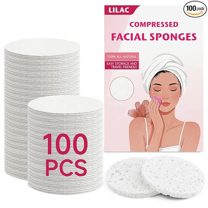 100 Count Compressed Facial Sponges 100% Natural Cellulose Eco-Friendly Makeup by LILAC