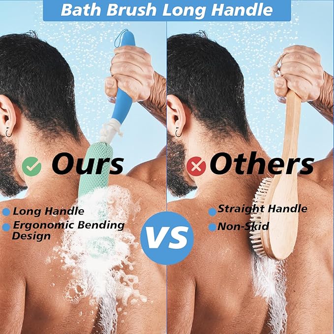 Shower Back Brush with Long Handle, 15.35" Body Brush, Long Back Scrubber - Image 3