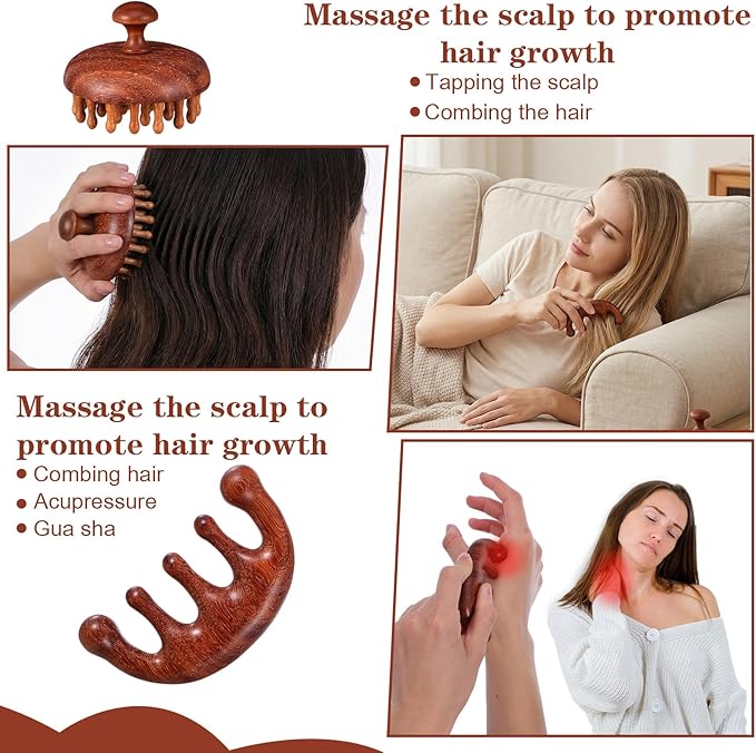 ElevateTech Wooden Scalp Massage Comb, Sandalwood Head Massager - Image 4