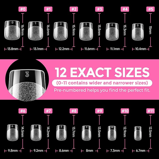 UNA GELLA Extra Short Square Nail Tips XS 216pcs Pre-shape Extra Short Square - Image 9