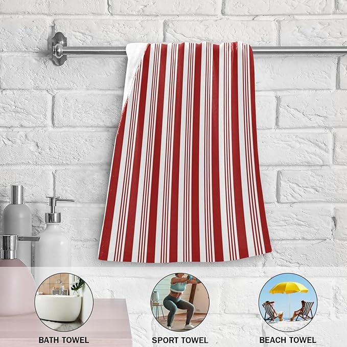 Abstract Red and White Striped Hand Towels - Image 5