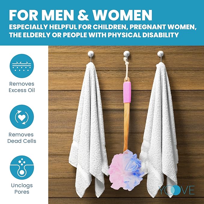 Yoove Loofah Back Scrubber w/Bamboo Charcoal Fiber Infused Bath Sponge - Image 4