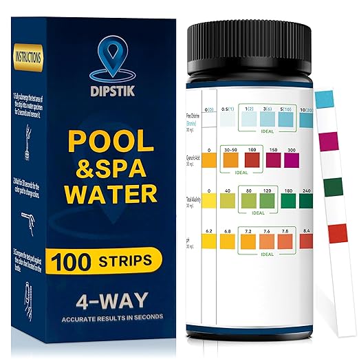 Pool Test Strips, 100 Strips Pool and Hot Tub Test Strips, Swimming Pool Test by DIPSTIK