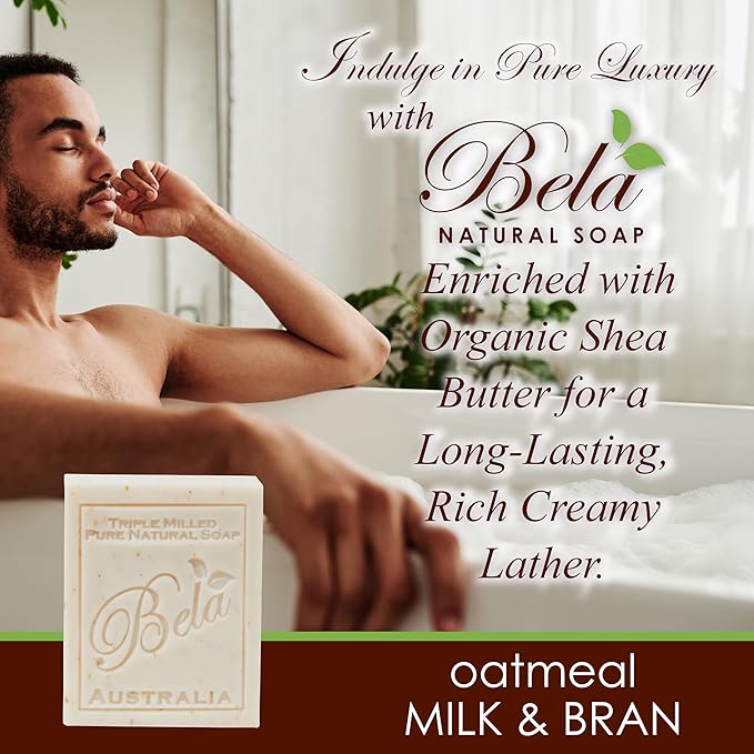 BELA Oatmeal Soap with Milk and Bran 3.3 OZ, Long Lasting French Triple Milled - Image 6
