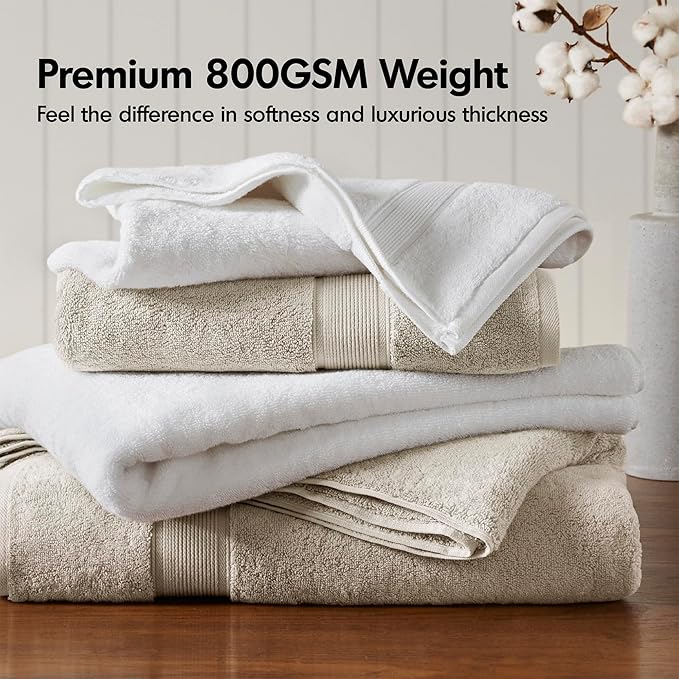 Madison Park 800GSM Bathroom Towel Set of 8 100% Cotton Bath Towel Set - Image 2