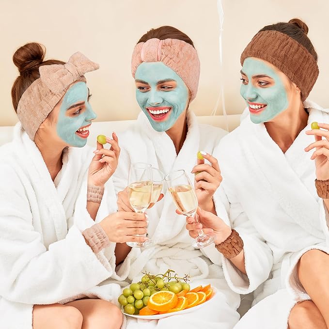DiyJibb 9 Pcs Spa Headband for Washing Face, Skincare Headband and Wristband Set - Image 3