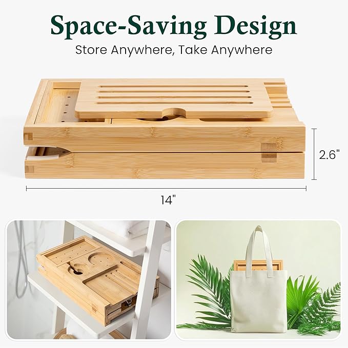 Bamboo Bathtub Tray, Bath Caddy - Image 5