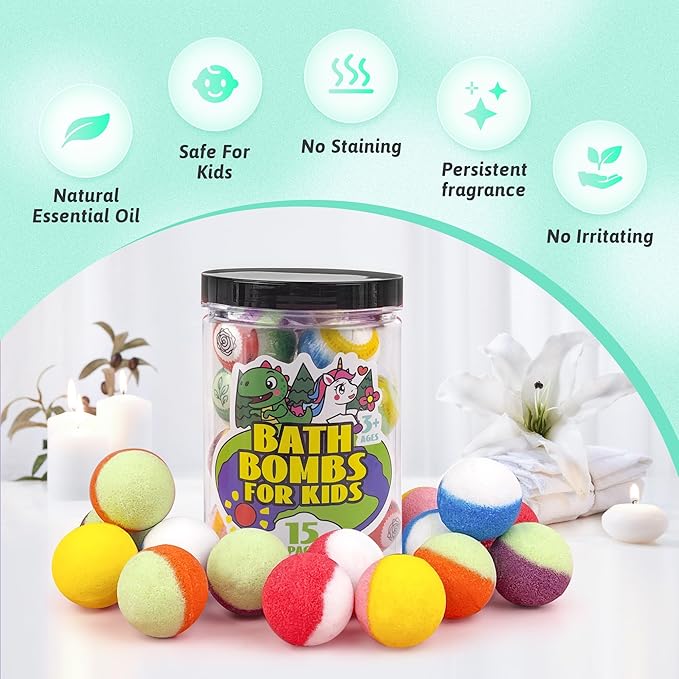 Bath Bombs for Kids with Surprise Inside, 15-Piece Surprise Bath Bombs for Kids - Image 6