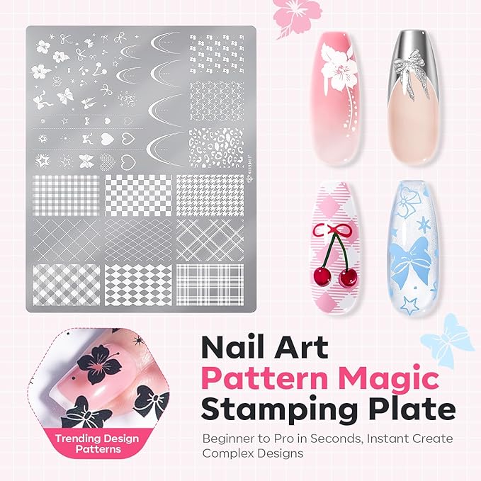 Modelones 16PCS Plaid Nail Stamping Kit – French Tip Stamper White Black - Image 7