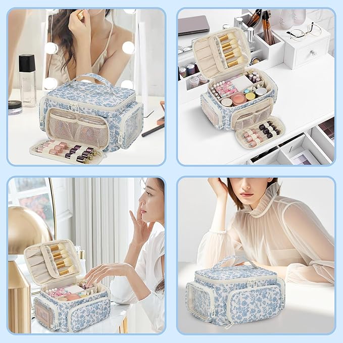 Makeup Bag with Multi-Pockets, Travel Cosmetic Bag with 2 Transparent Side - Image 7