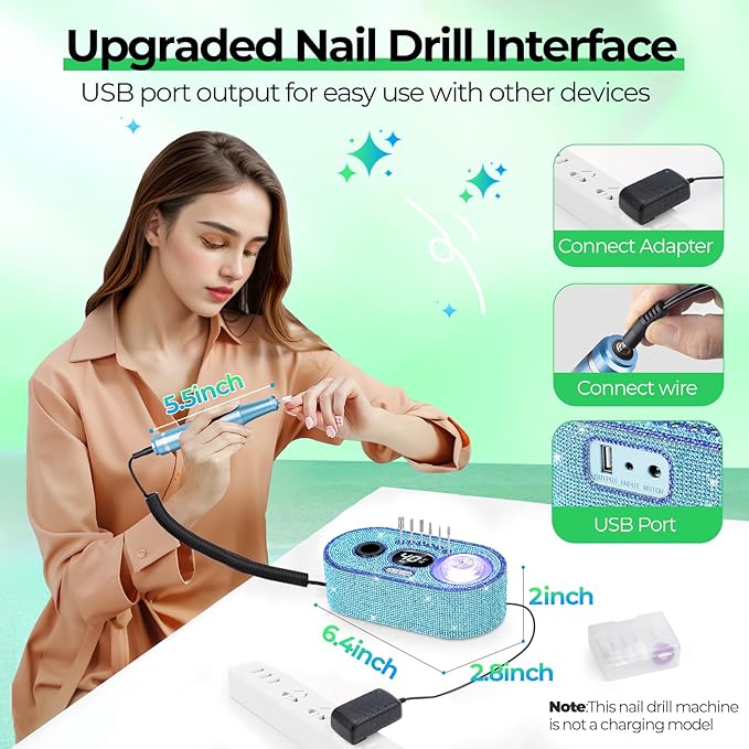 JOSGLOI Electric Nail Drill Professional: Shiny 40000RPM Electric Nail File Kit - Image 6