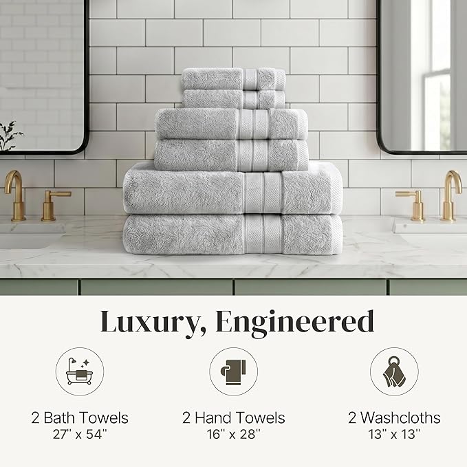 Modern Threads - Spun Loft 6-Piece 100% Combed Cotton Towel Set - Bath Towels - Image 7