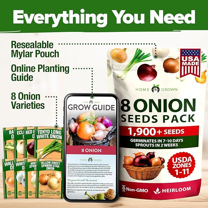HOME GROWN 8 Onion Variety Mix 1600+ Heirloom Non-GMO Seeds - Image 8