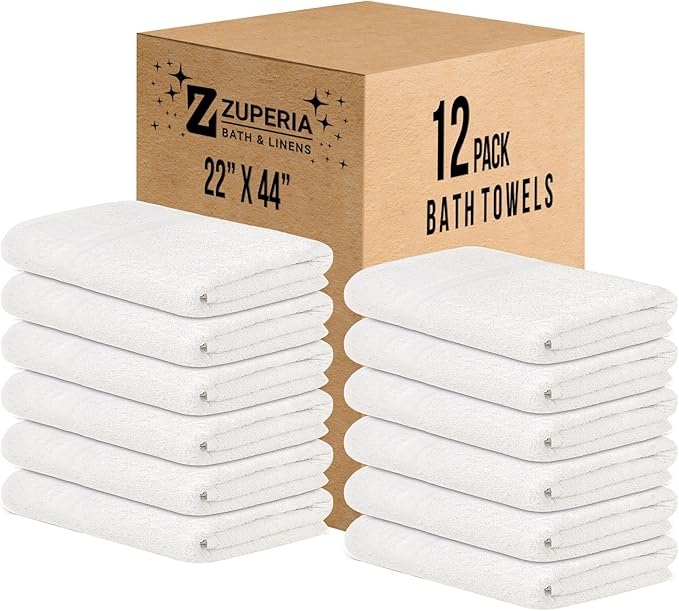 ZUPERIA White Bath Towels Bulk 12 Pack by Zuperia