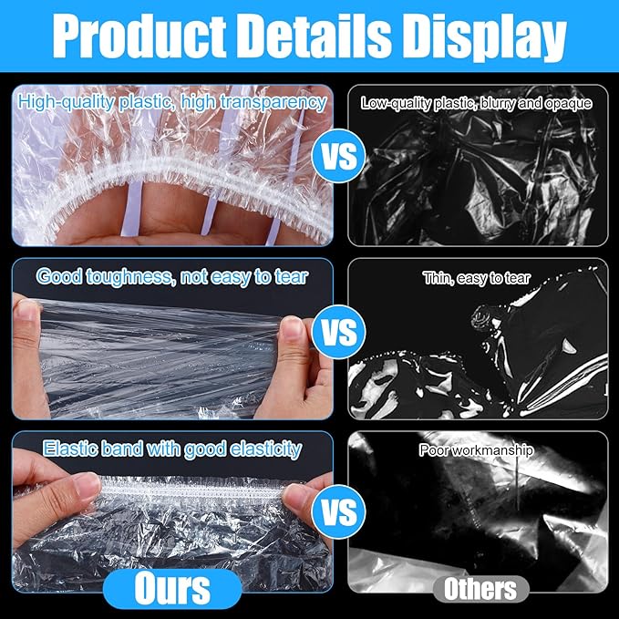 200 Pcs Disposable Shower Caps, 17 Inch Waterproof Plastic Shower Cap - Image 3