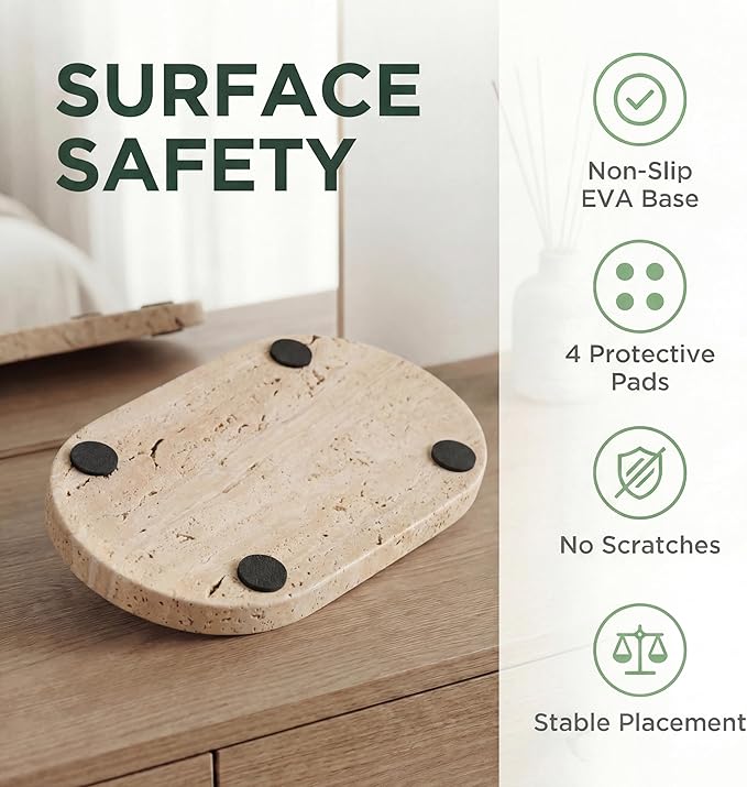 YKAJO Oval Real Marble Tray for Bathroom Kitchen Counter Stone Decorative - Image 6
