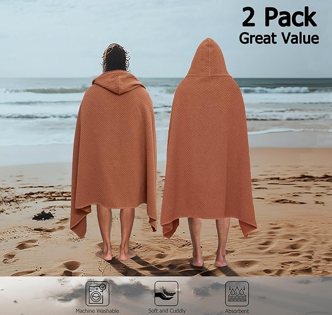 COTTON CRAFT Hooded Bath Towel – 2 Pack Oversized 35x70 Waffle Weave Towel - Image 4