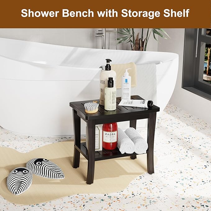 Bamboo Black Shower Bench Stool Shower Chair Seat Adult Women Her Sister Aunt - Image 2