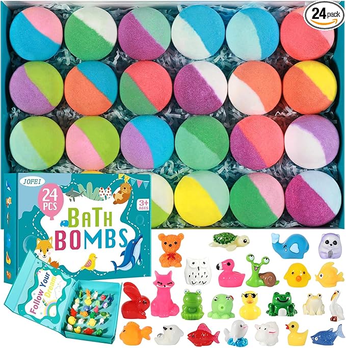 Bath Bombs for Kids with Surprise Inside, 24 Pack Kids Bath Bombs with Toys by JOFEI