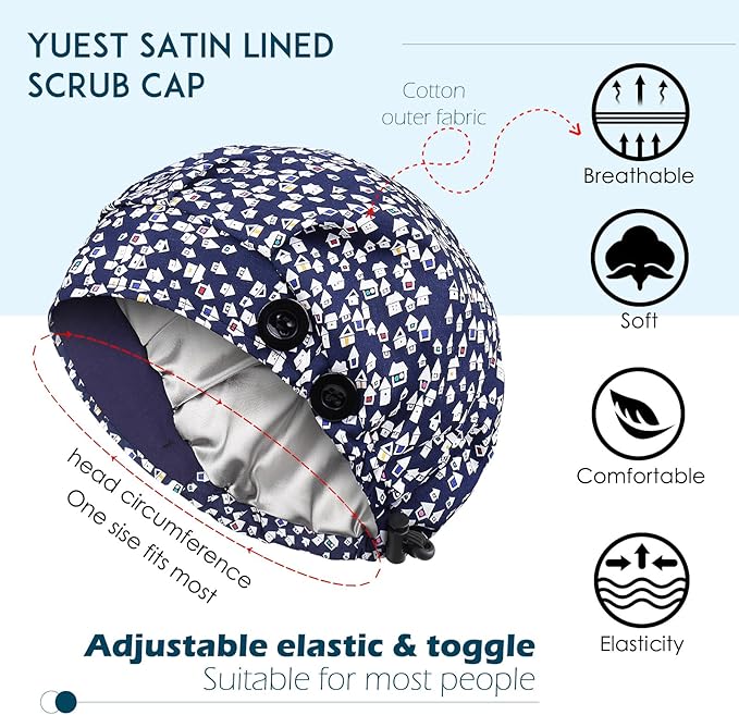 2 Pack Satin Lined Bouffant Scrub Caps - Image 2