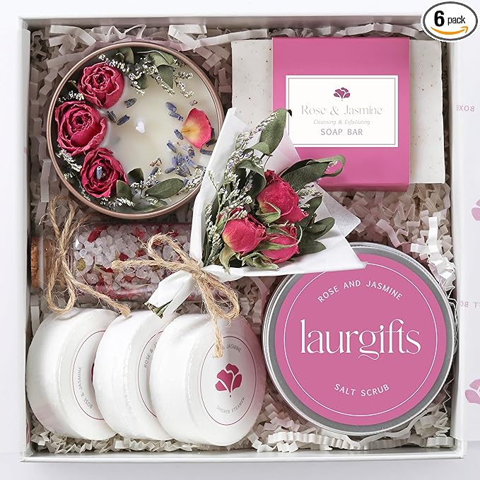 Mothers Day Spa Gift Set for Women – Rose & Jasmine Candle Gift Set by LaurGifts