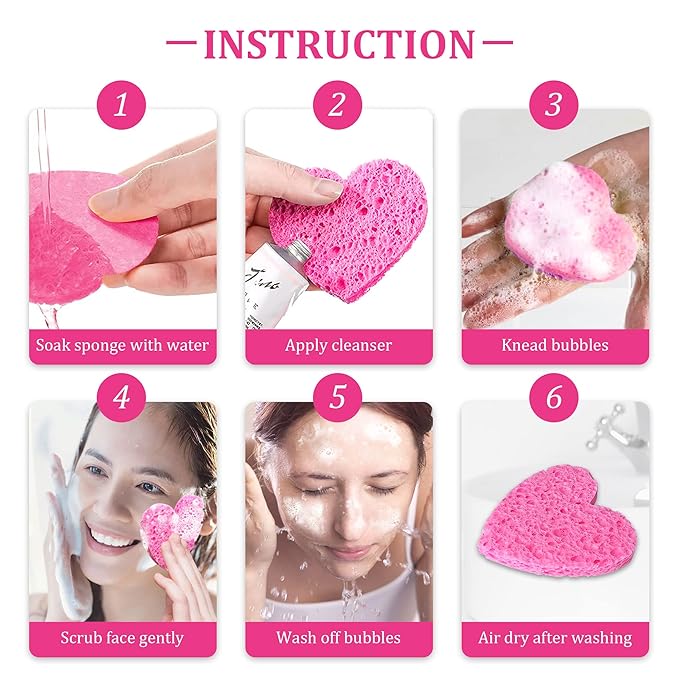60-Count Kickleen Compressed Cellulose Heart Shape Facial Sponges | 100% - Image 6