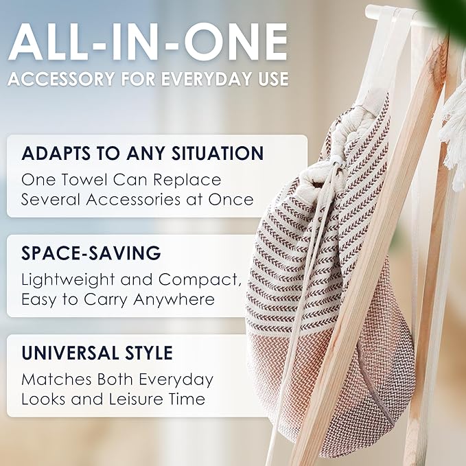 ATANI Turkish Beach Towel, Converts to a Bag, Oversized 100% Cotton Bath Towels - Image 7
