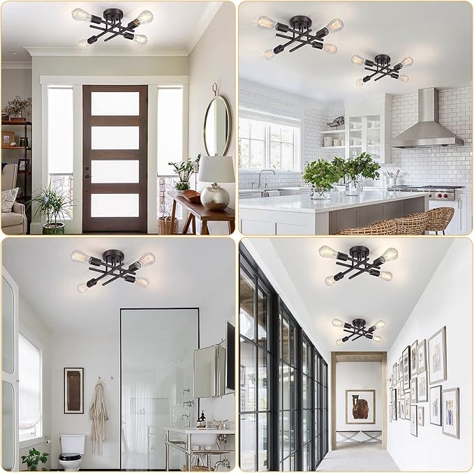 SunRider Industrial 4-Light Semi Flush Mount Ceiling Light Fixture, Bronze - Image 4