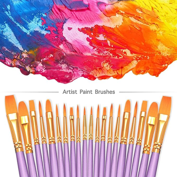BOSOBO Paint Brushes Set, 6 Pack 60 Pcs Round Pointed Tip Paintbrushes Nylon - Image 2