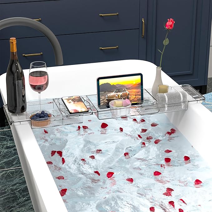 Yieach Luxury Tub Tray for Bathtub Expandable, Plastic Bath Board & Table - Image 7