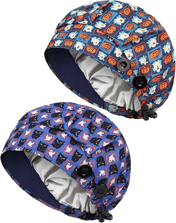 2 Pack Satin Lined Bouffant Scrub Caps by Yuest