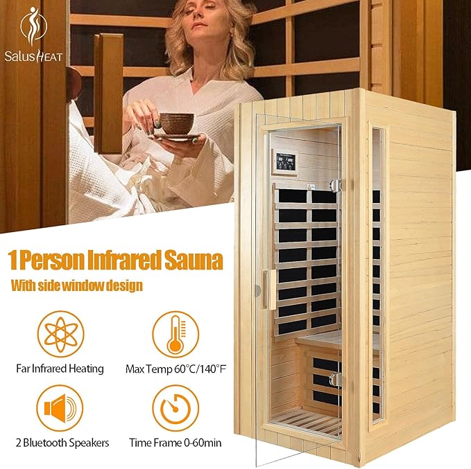 Far Infrared Sauna 1 Person Infrared Sauna Room Canadian Hemlock Wooden Sauna - Image 2