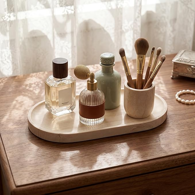YKAJO Oval Real Marble Tray for Bathroom Kitchen Counter Stone Decorative - Image 5