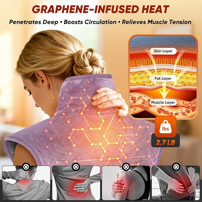 Heating Pad for Back, Neck & Shoulders, 2.7lb Weighted Graphene Electric - Image 4