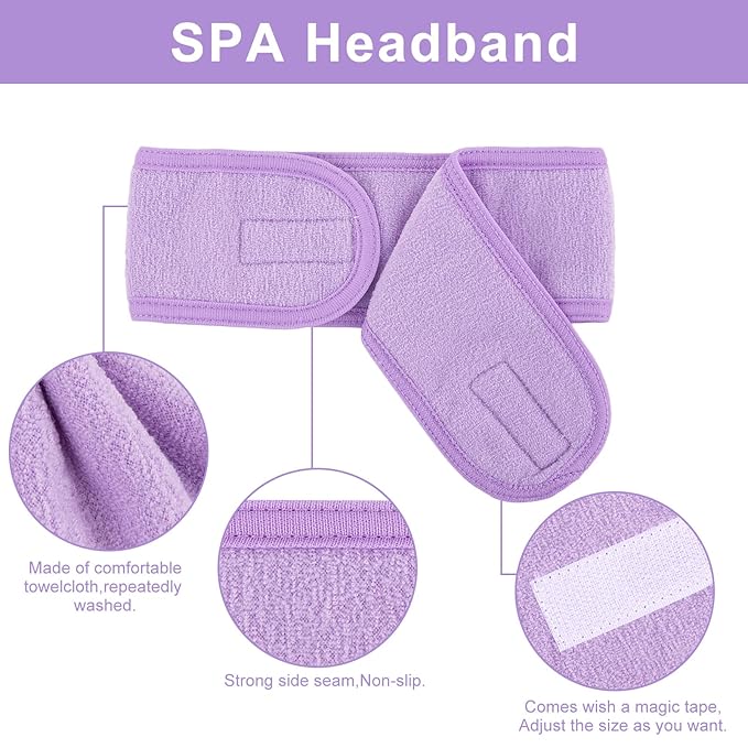 Whaline Spa Facial Headband 4 Packs Head Wrap Terry Cloth Headband Adjustable - Image 3
