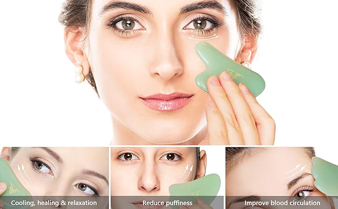 Mina Heal Gua Sha Facial Massager Set of 2 – Jade Guasha Lymphatic Drainage - Image 5