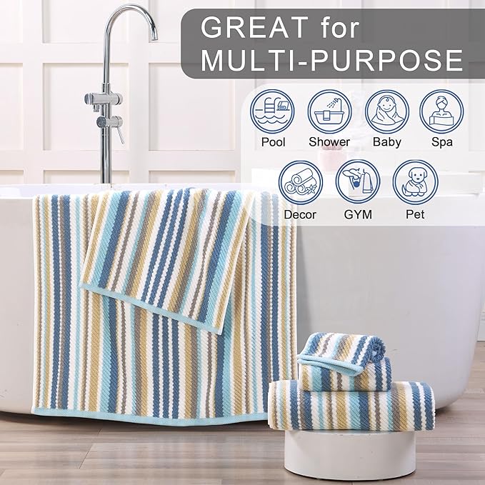 VOOVA & MOVAS Striped Wash Cloths Set, Luxury Towel Set - Image 3