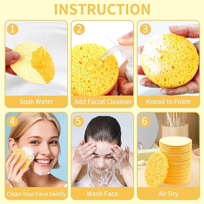 100-Count Compressed Facial Sponges, Natural Cosmetic Spa Sponges - Image 4