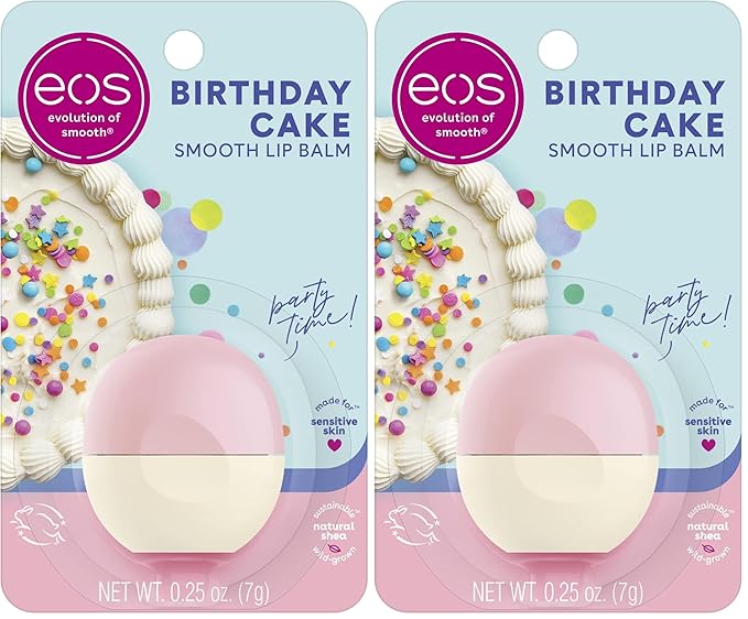 eos Shea Lip Balm, Birthday Cake | All-Day Moisture | 0.25 oz | Pack of 2 by eosproducts