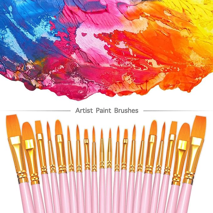 BOSOBO Paint Brushes Set, 2 Pack 20 Pcs Round Pointed Tip Nylon Hair Artist - Image 2