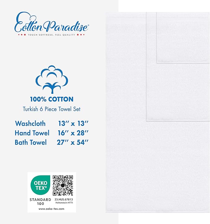 Cotton Paradise 6 Piece Towel Set, 100% Cotton Soft Absorbent Turkish Towels - Image 4