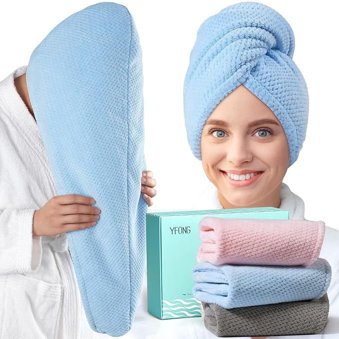 YFONG 3 Pack Large Microfiber Hair Towel Wrap, Thick Hair, Super Absorbent Hair by YFONG