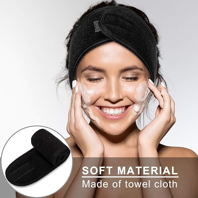 Whaline 3Pcs Spa Facial Headband Make Up Wrap Head Terry Cloth Headband - Image 4