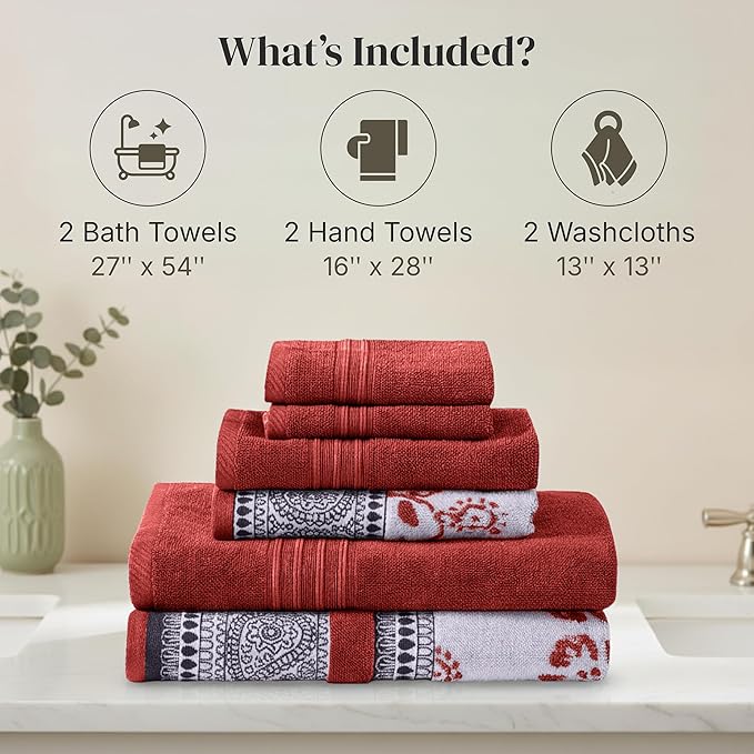 Modern Threads Floral Trail 6-Piece 100% Cotton Towel Set – Reversible Yarn - Image 3