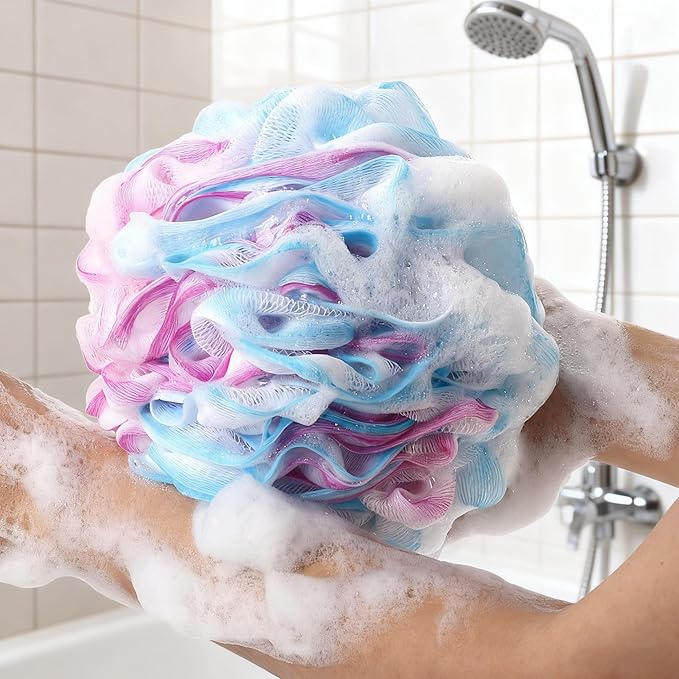 BTYMS 4 Pieces Shower Loofahs Large Bath Sponge 75g Mesh Pouf Wash Puff Shower - Image 2