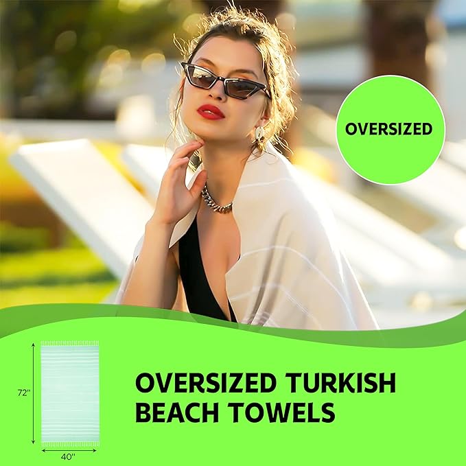 HAVLULAND Turkish Beach Towels Oversized, Absorbent Quick Drying 100% Cotton - Image 3