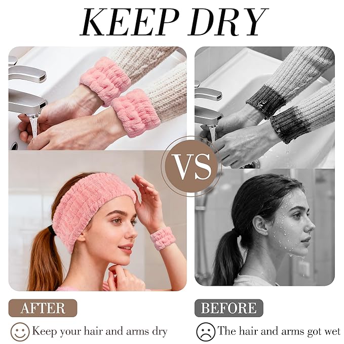 DiyJibb 9 Pcs Spa Headband for Washing Face, Skincare Headband and Wristband Set - Image 5