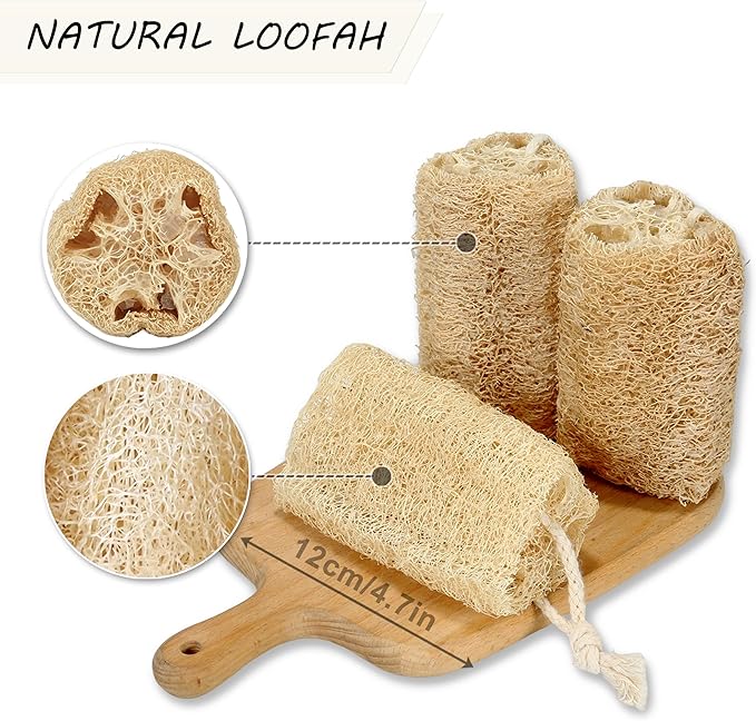 Natural Loofah Sponge Organic Loofa Set 6 Pack, Exfoliating Body Scrubber - Image 2