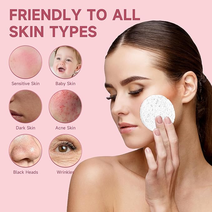 100 Count Compressed Facial Sponges 100% Natural Cellulose Eco-Friendly Makeup - Image 3