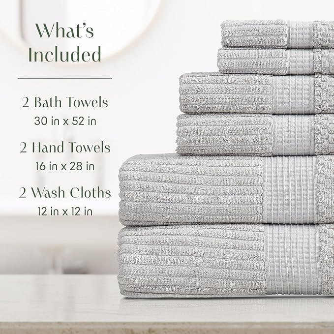 Springtree Home 100% Cotton Towel Set | 6 Piece Set | Super Soft & Absorbent - Image 2